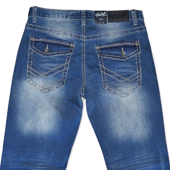 True Luck Straight Leg Jeans Dark Wash Denim Thick Stitch Men's Size 34x32 BKE - Picture 5 of 9